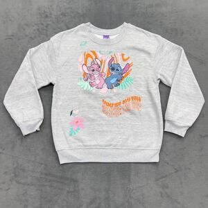 Disney Stitch Angel Sweatshirt Girls M 7-9 Grey Graphic Pullover Long Sleeve